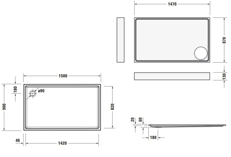 Душевой поддон Duravit Starck Slimline 1500x900 мм прямоугольный белый глянцевый 720243000000000