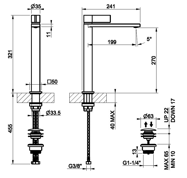 Смеситель для раковины Gessi Inverco Rigato черный металл брашированный PVD 73553707