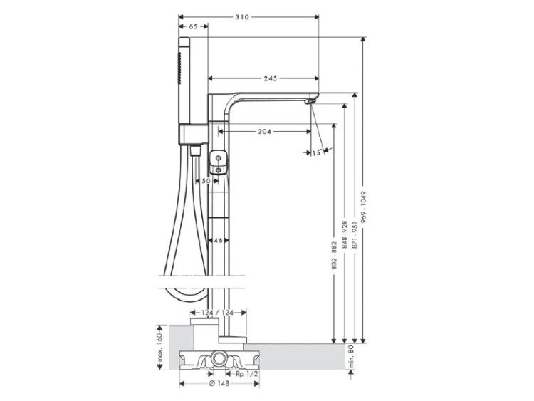 Смеситель для ванны и душа Hansgrohe Axor Urquiola напольный цвет полированное золото 11422990
