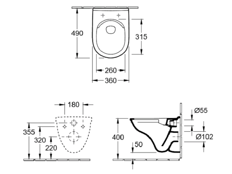 Унитаз подвесной Villeroy & Boch ONovo DirectFlush с сиденьем CeramicPlus 360x490 мм 5688HRR1