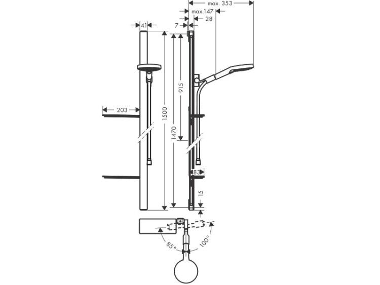 Душевой гарнитур Hansgrohe Raindance Select S 120 штанга 1500 мм хром 27646000
