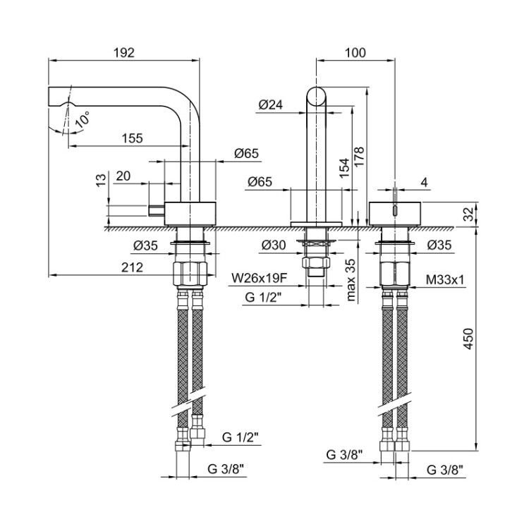 Смеситель для раковины Fantini AF/21 на 2 отверстия излив 155 мм Matt Copper PVD 27P9A104WF