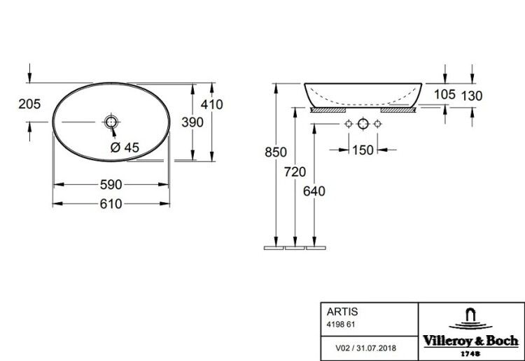 Раковина накладная Villeroy & Boch Artis 610x410 мм цвет камень белый CeramicPlus 419861RW