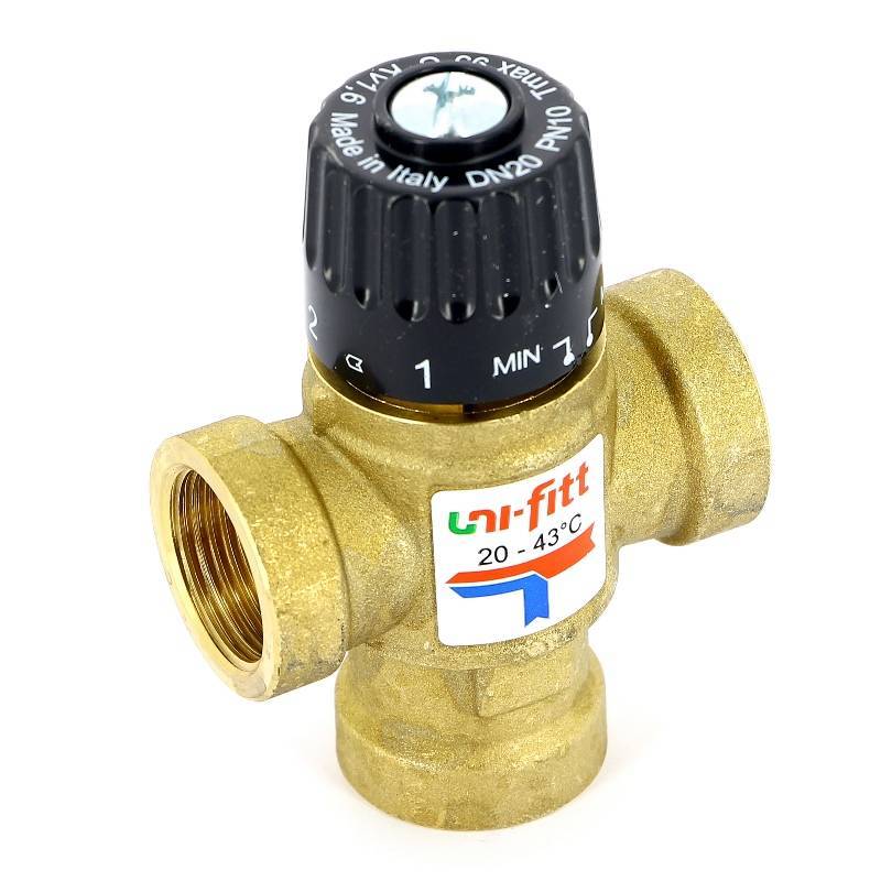 Клапан термосмесительный Uni-Fitt 3/4 20-43 °C Kvs 1.6 боковое смешение 350G0130