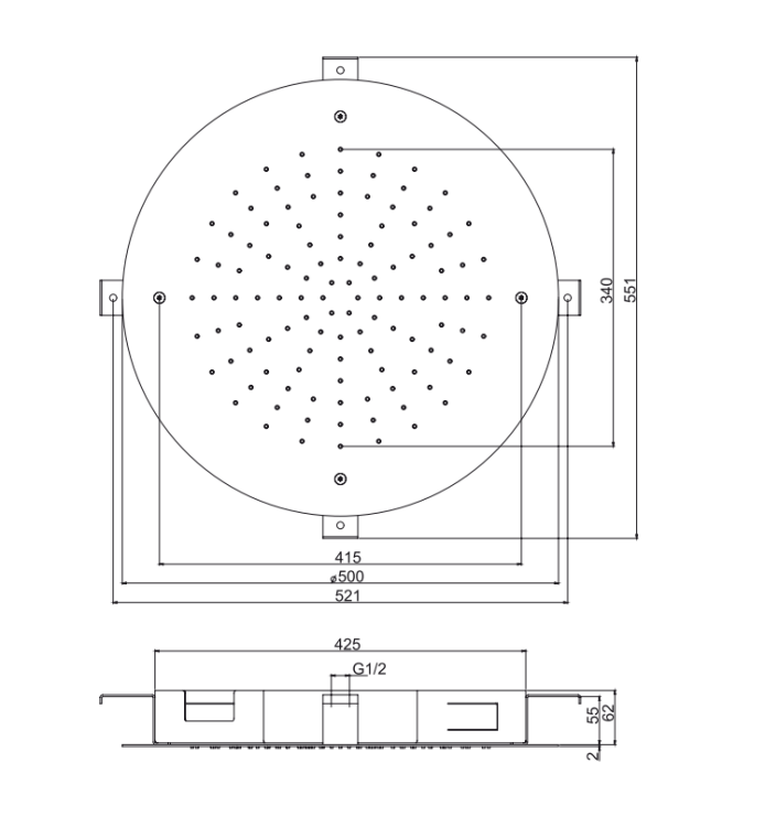 Верхний душ FIMA Carlo Frattini Showerhead 500x500 мм потолочный встраиваемый черный матовый F2426NS