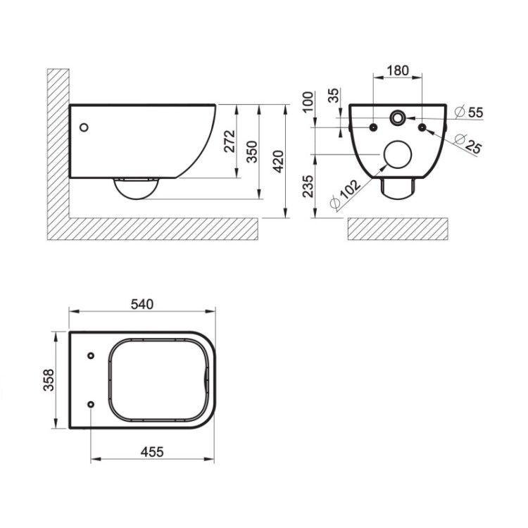 Унитаз подвесной Gessi 358x540x350 мм чёрный матовый 39114532