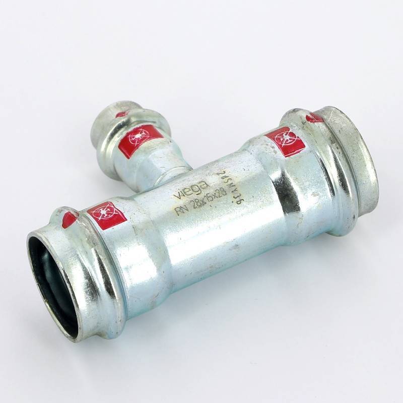 Тройник пресс Viega Prestabo оцинкованная сталь 28х15х28 мм 558710