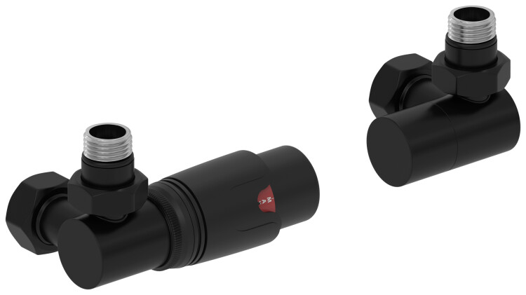 Комплект терморегуляторов Сунержа 3D автоматический левый G 1/2 x G 3/4 чёрный матовый 3114210001