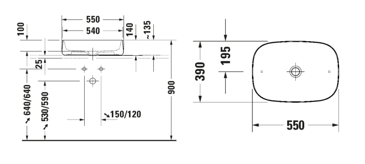 Раковина Duravit Zencha 550x390 мм накладная без отверстия для смесителя белый 2373550079