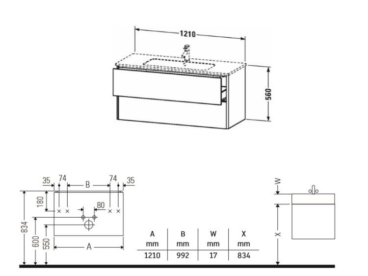 Тумба под раковину Duravit XSquare 1210x478x560 мм подвесная 2 ящика цвет лён XS417407575
