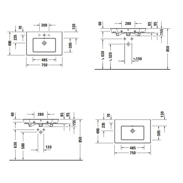Раковина Duravit White Tulip 750x490 мм встраиваемая 1 отверстие для смесителя белый 2363750000