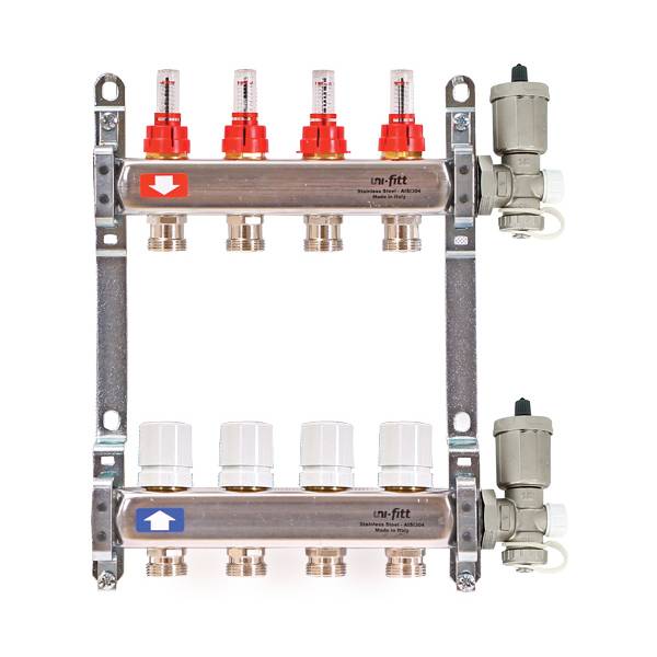 Коллекторная группа Uni-Fitt 450A 1 x 2 выхода 3/4 с расходомерами и воздухоотводчиками 450A4302