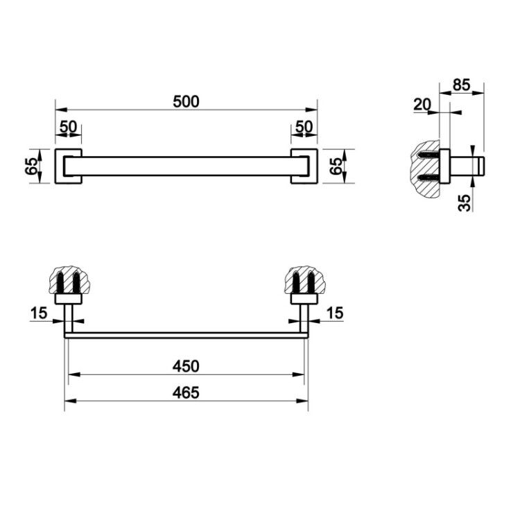 Поручень Gessi Rettangolo прямой 500x85x65 мм черный матовый 20893299