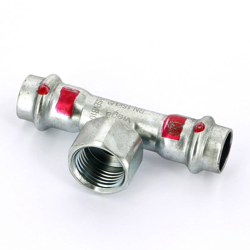 Тройник пресс-ВР оцинкованная сталь Viega Prestabo 15х1/2х15 мм 558888