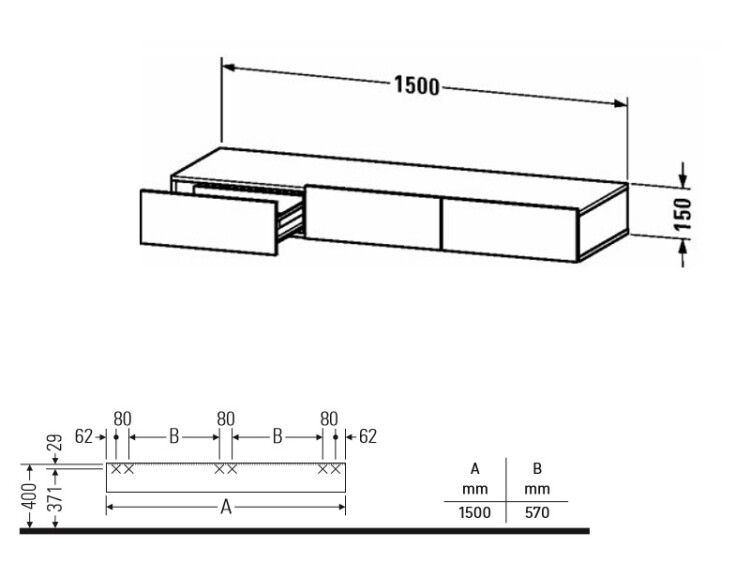 Тумба под раковину Duravit DuraStyle 1500x440x150 мм подвесная белый глянцевый DS827202222