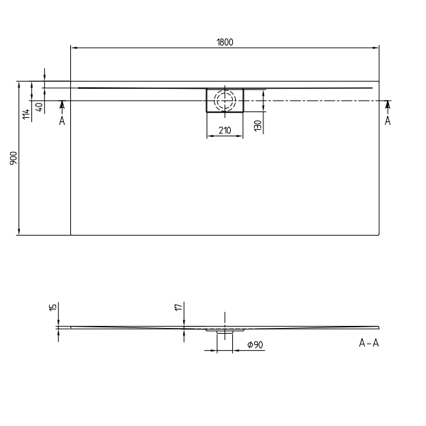 Душевой поддон Villeroy & Boch Architectura Metalrim 1800x900x15 мм цвет антрацит UDA1890ARA215V1S