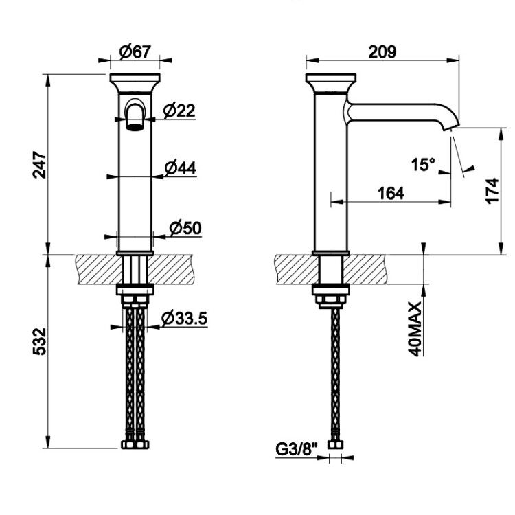 Смеситель для раковины Gessi Origini черный матовый 66006299