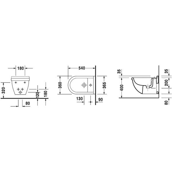 Биде подвесное Duravit Starck 3 365x540 мм цвет белый 2230150000