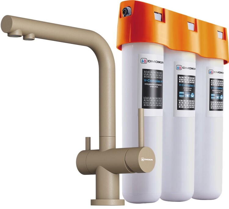 Смеситель для кухни OMOIKIRI Nagano-P карамель с водоочистителем PURE DROP Lite 42178028P
