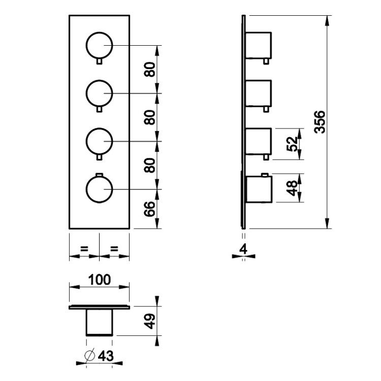 Смеситель для душа Gessi 316 термостатический встраиваемый на 3 потребителя цвет Brushed Brass PVD 54516727