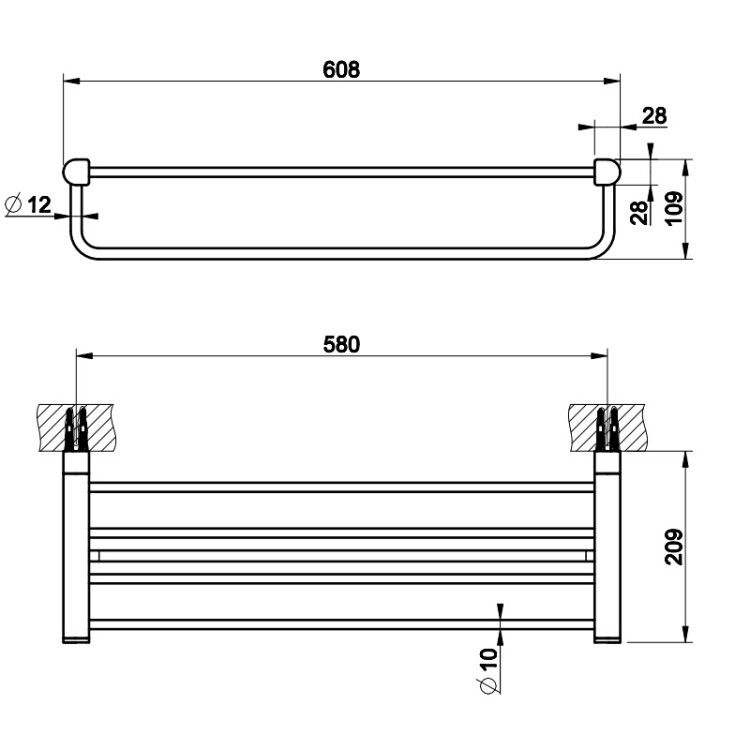 Полотенцедержатель с полкой Gessi Rilievo 608 мм Finox Brushed Nickel 59407149