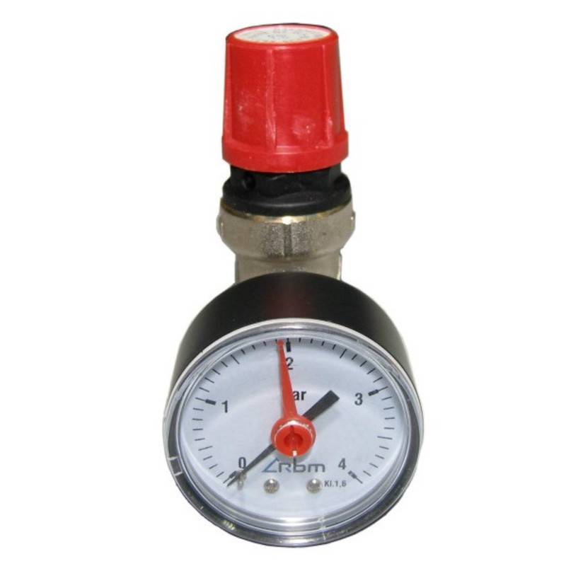 Клапан предохранительный RBM 1/2 6 бар с манометром 353.04.90