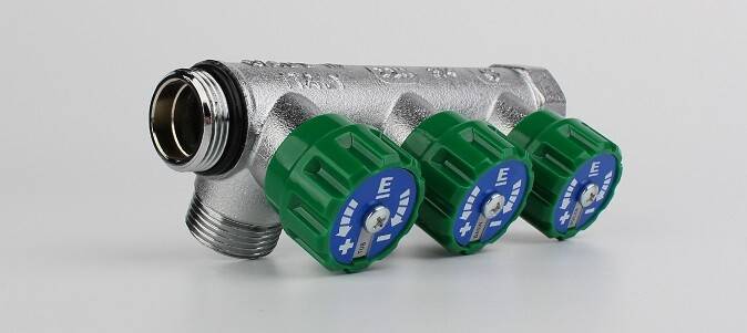 Коллектор модульный Hoger TIN 1 x 3/4 EK 3 контура вентили 90° латунь EMW0203T