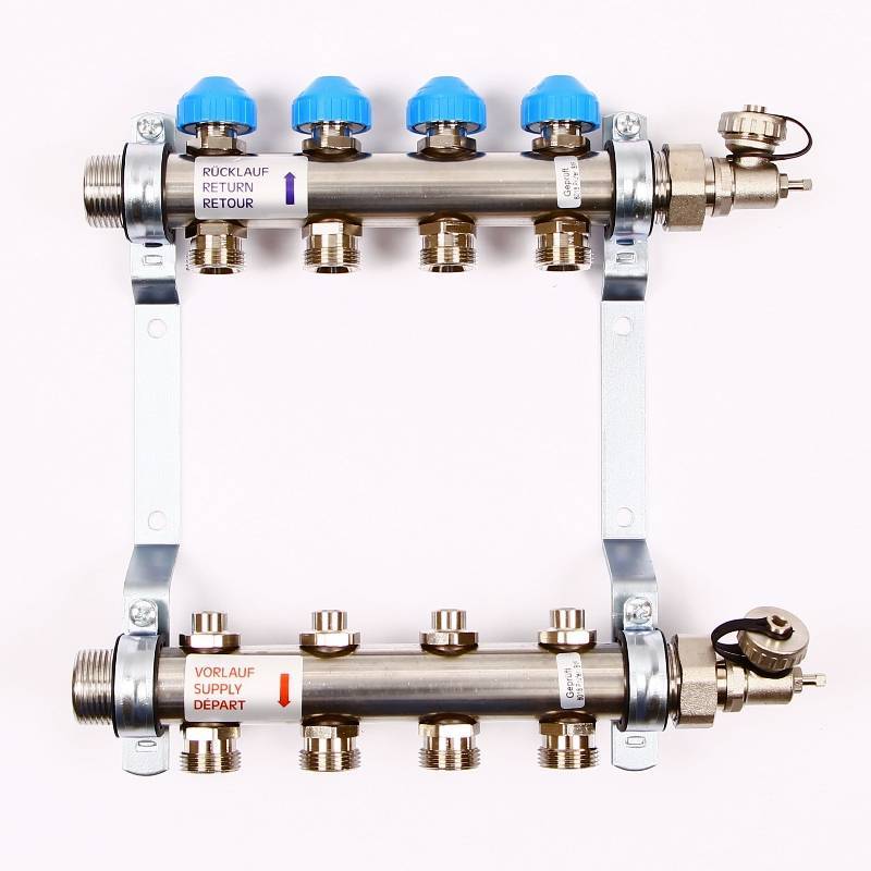 Коллекторная группа Uni-Fitt 1 x 3/4 4 выхода с балансировочными и термостатическими вентилями 456W4304