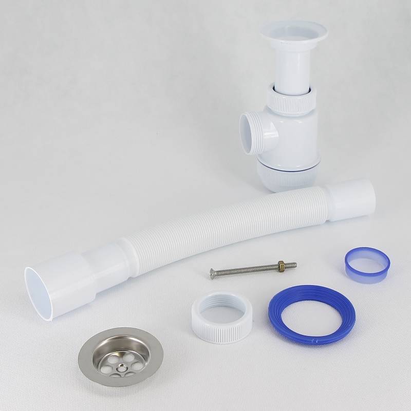 Сифон для раковины Wirquin Мини Элит 1 1/2 x 40 мм чашка 70 мм с гофротрубой 800 мм 30980676