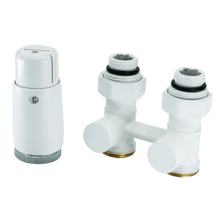 Комплект Schlosser Standard MINI 6008 узел нижнего подключения прямой G 3/4x3/4 с термоголовкой MINI M30x1,5 белый 600800055