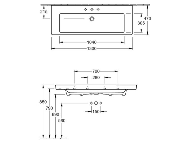 Раковина Villeroy & Boch Subway 2.0 1300x470 мм CeramicPlus альпийский белый 7176D0R1