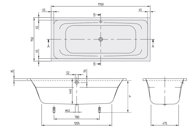 Ванна Villeroy & Boch Avento 1700x750 мм UBA170AVN2V01