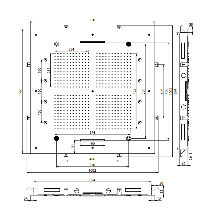 Верхний душ FIMA Carlo Frattini Harmonia 950x950 мм потолочный встраиваемый с хромотерапией хром F2900CR