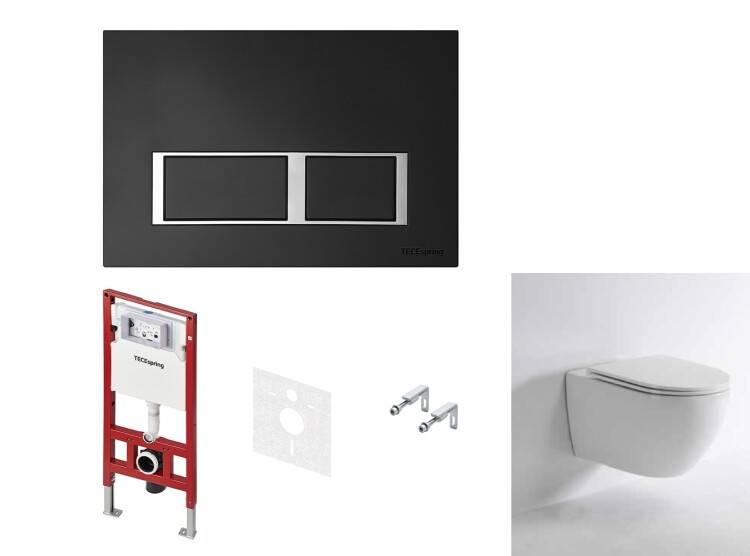 Комплект 4 в 1 TECE TeceSpring R инсталляция с унитазом и клавишей смыва черный матовый K955202WCR