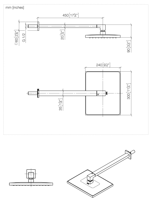 Верхний душ Dornbracht 300x240 мм настенный цвет Dark Brass сатинированный 2876398039