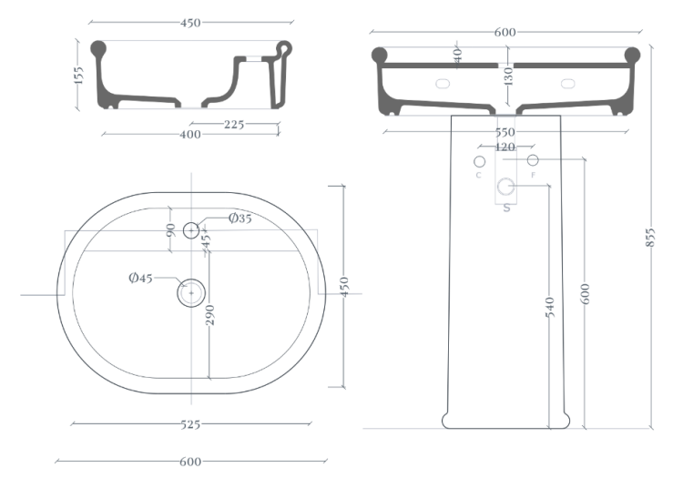 Раковина Artceram Brera 600x450x155 мм накладная белый BRL0020100
