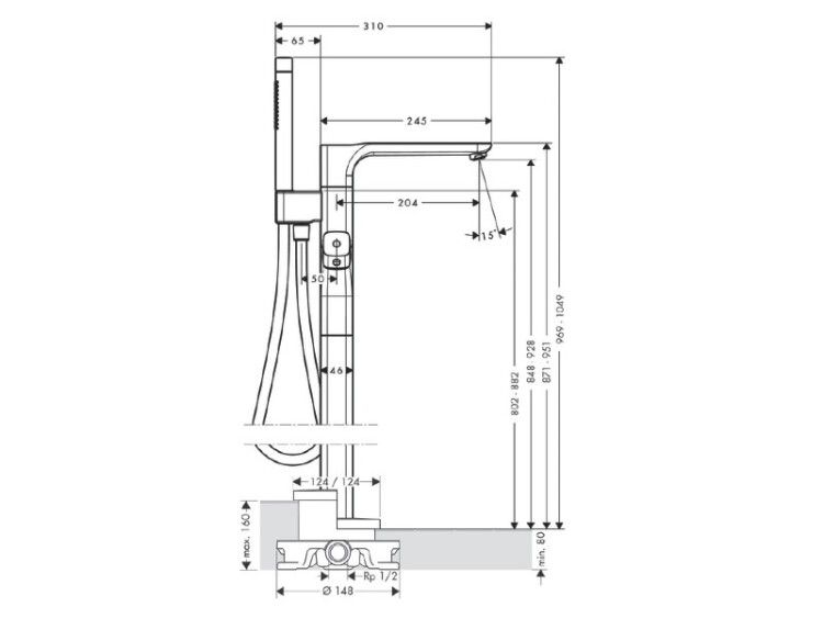 Смеситель для ванны и душа Hansgrohe Axor Urquiola напольный цвет шлифованное золото 11422250