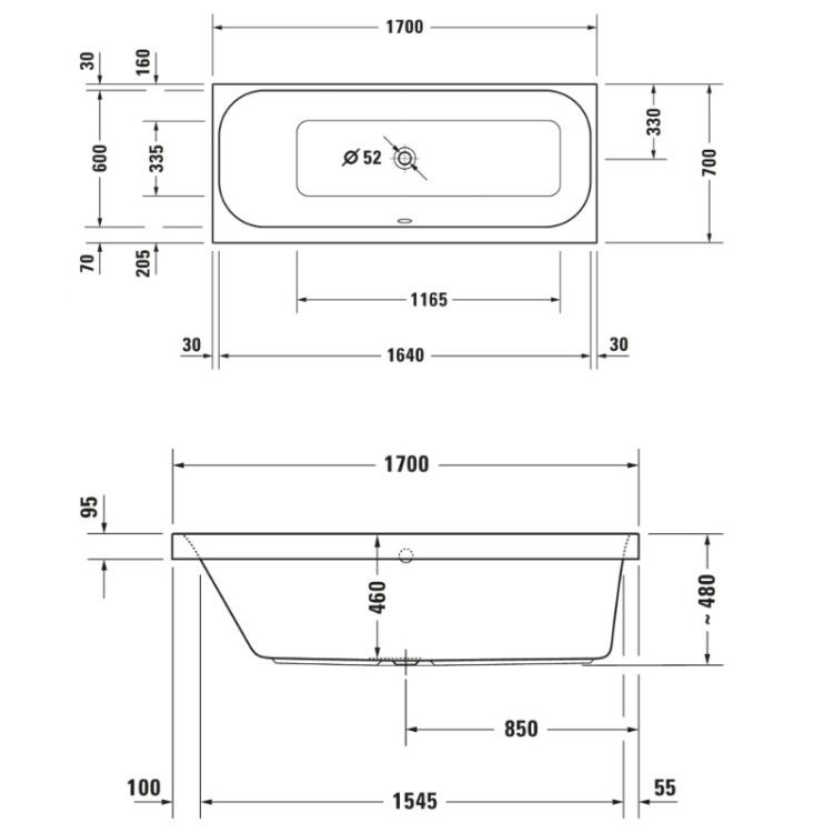 Ванна Duravit Happy D.2 1600x700 мм встраиваемая наклон спинки слева 700308000000000