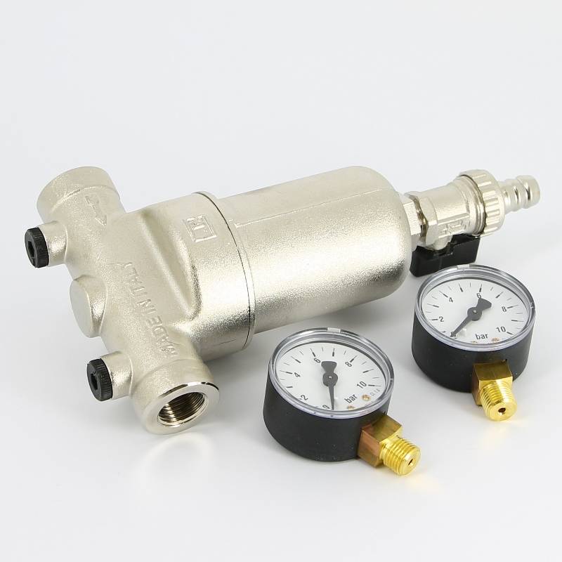 Фильтр промывной Uni-Fitt ВВ 1/2 со сливным краном и 2 манометрами 300 мкм никелированный 216N2030