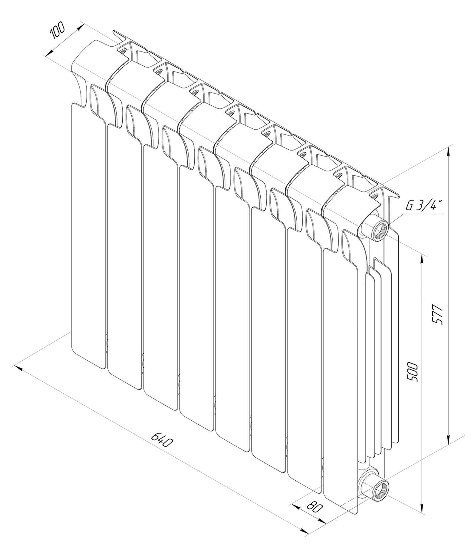 Радиатор биметаллический RIFAR Monolit 500 9 секций боковое подключение белый R-MN-500-09 RAL 9016