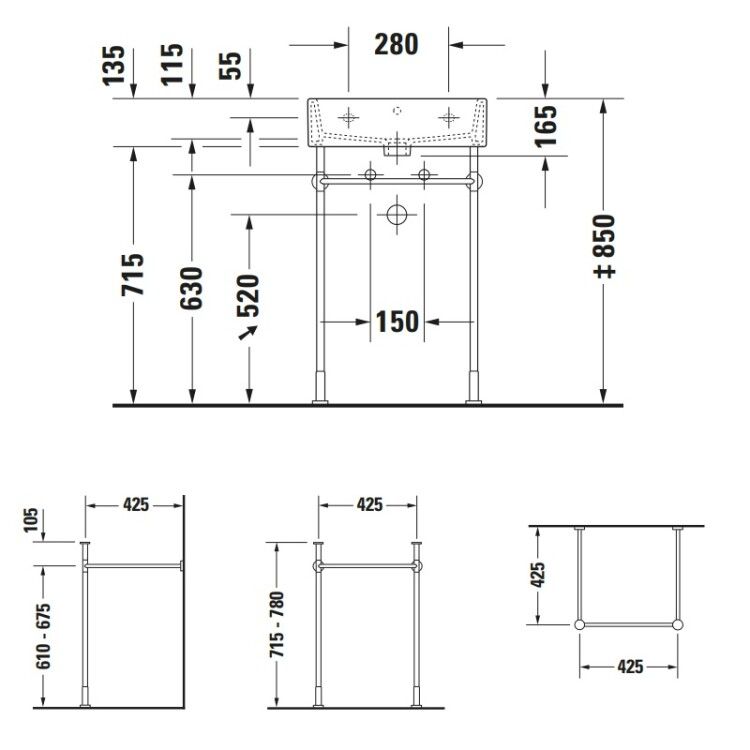 Консоль-полотенцедержатель Duravit Vero 425x425x780 мм хром 0030651000