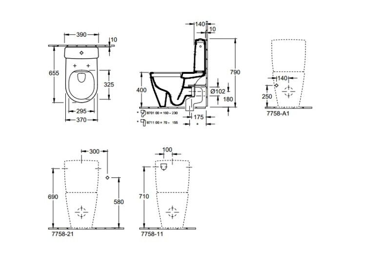 Унитаз напольный Villeroy & Boch Avento 370x640 мм безободковый CeramicPlus альпийский белый 5644R0R1