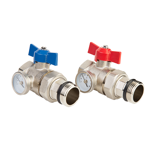 Комплект шаровых кранов для коллектора HOGERT Premium ГОСТ 1 с термометром 2 шт MC41206