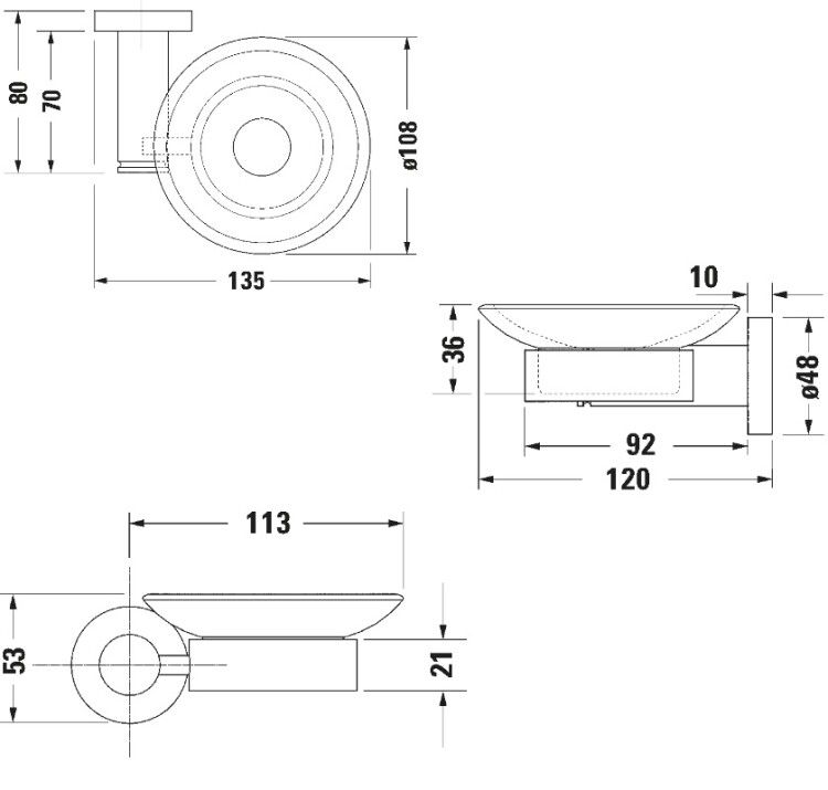 Мыльница настенная Duravit D-Code правосторонняя 108x135x53 мм хром/стекло белое 0099181000