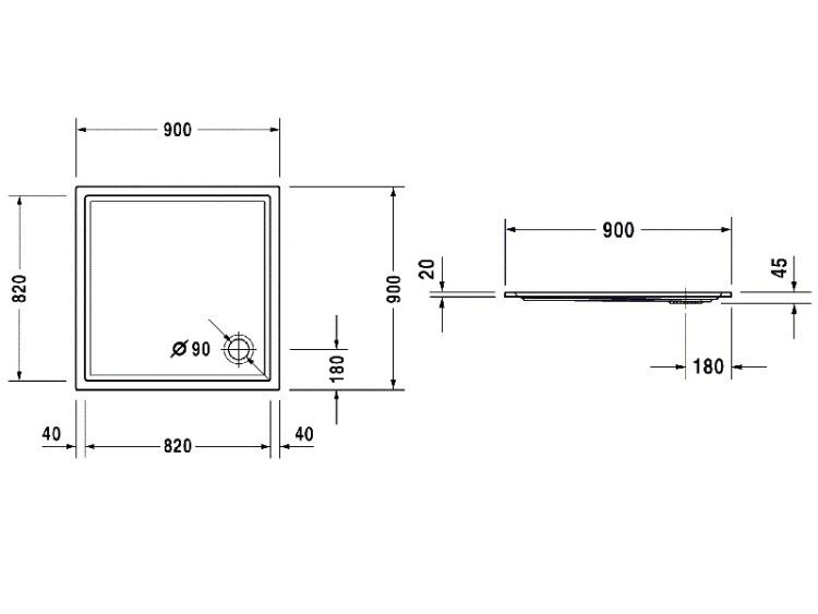Душевой поддон Duravit Starck Slimline 900x900x45 мм белый 720115000000000
