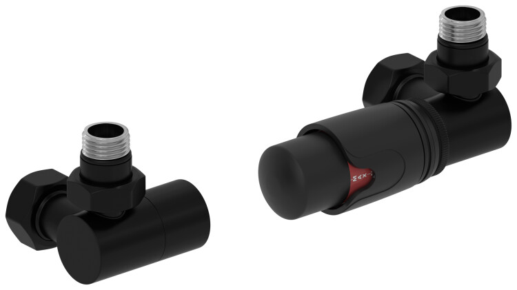 Комплект терморегуляторов Сунержа 3D автоматический правый G 1/2 x G 3/4 чёрный матовый 3114220001