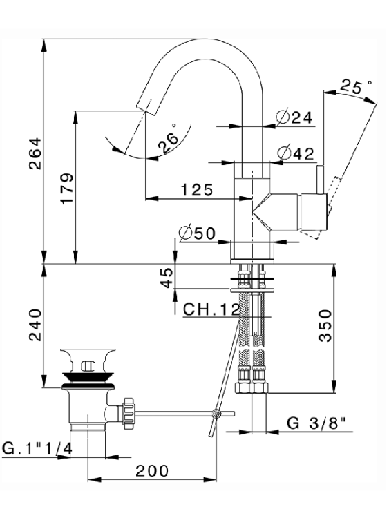 Смеситель для раковины Cisal Less New однорычажный с донным клапаном хром LN00047521.