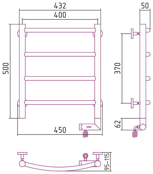 Полотенцесушитель электрический Сунержа Галант 2.0 400x500 мм правый без покрытия 00-5201-5040