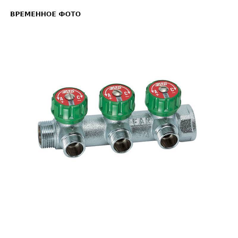 Коллектор регулирующий FAR 1 (ВР-НР) на 3 выхода 1/2 НР плоское уплотнение FK 3822 112TP