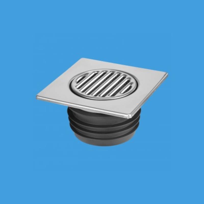 Решетка McAlpine 150х150 мм с фильтром и сухим затвором выход 110 мм нержавеющая сталь MRFGC3SNRV-110